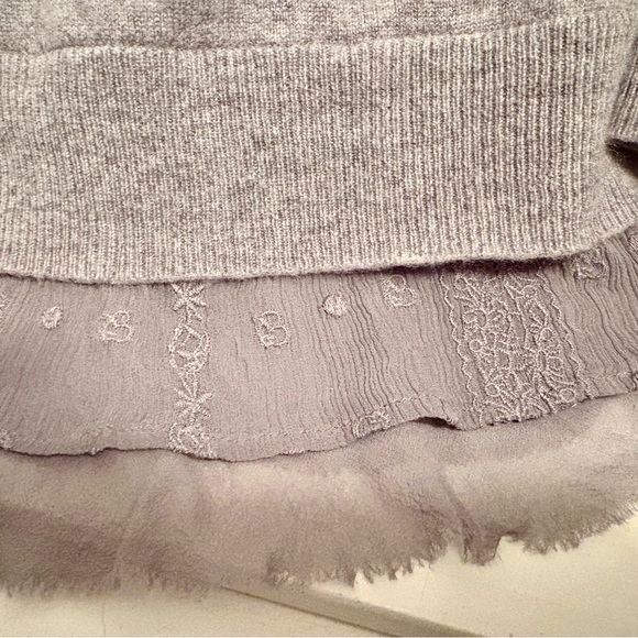 Garnet Hill Women’s Soft Gray Cashmere Sweater Lace Accent around Hem Large - Picture 10 of 14